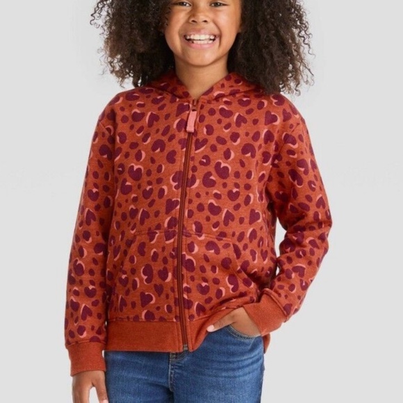Girls' Zip-Up Fleece Hoodie Sweatshirt - Cat & Jack™ Chestnut Orange - SMALL - Picture 1 of 3
